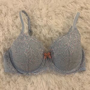 Victoria’s Secret blue lace Body by Victoria lined demi bra, size 36D
